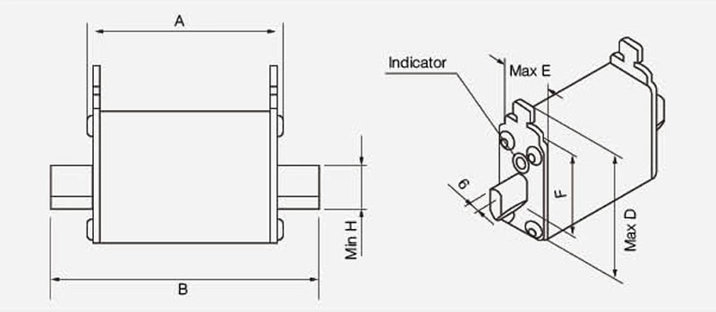 Fusível de proteção de semicondutor de corpo quadrado NH00 1000 V CA / 20-225 A