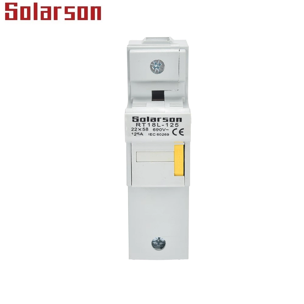 Porta fusível montado em trilho DIN 22x58mm 125A 500VAC 690VAC 500VDC 690VDC
