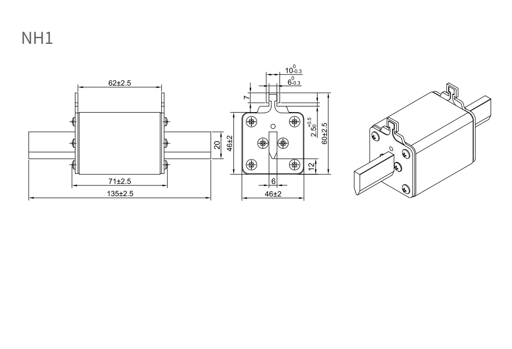 1000VDC  NH1 size Solar PV fuse 63A,80A,100A,125A,160A ,200A,250A gPV