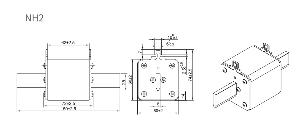 500VDC NH2 Battery fuse for battery protection 160A,200A,250A,300A,400A