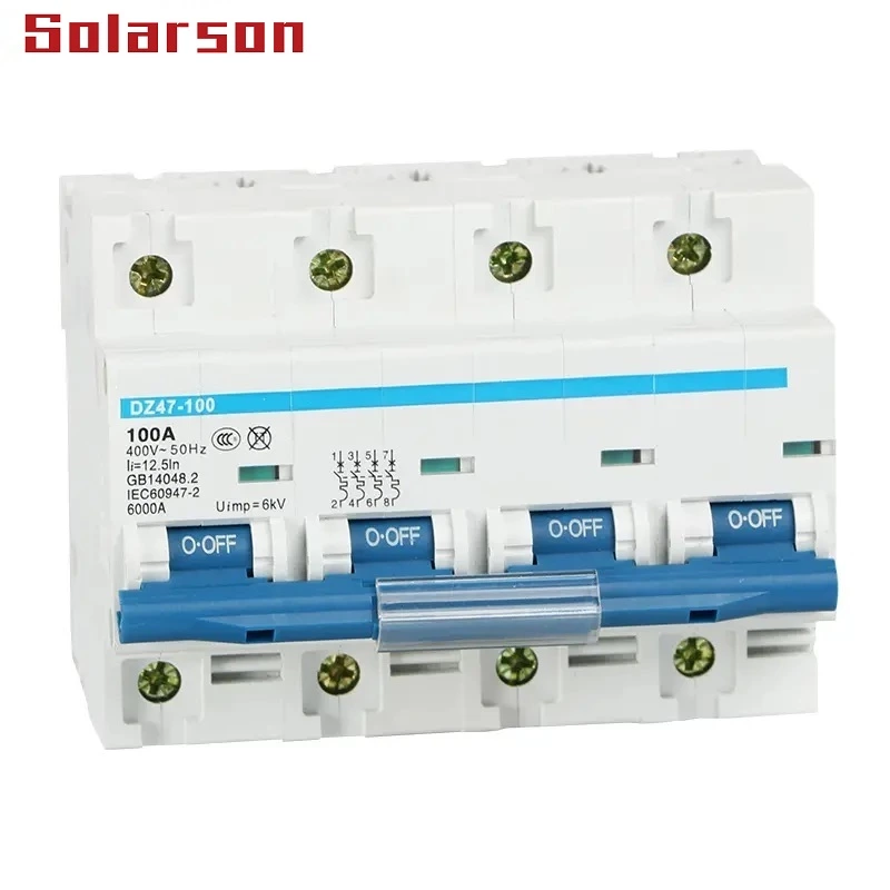 DZ47-100 Series Miniature Circuit Breaker 230VAC 400VAC 63A  80A 100A  1P 2P 3P 4P