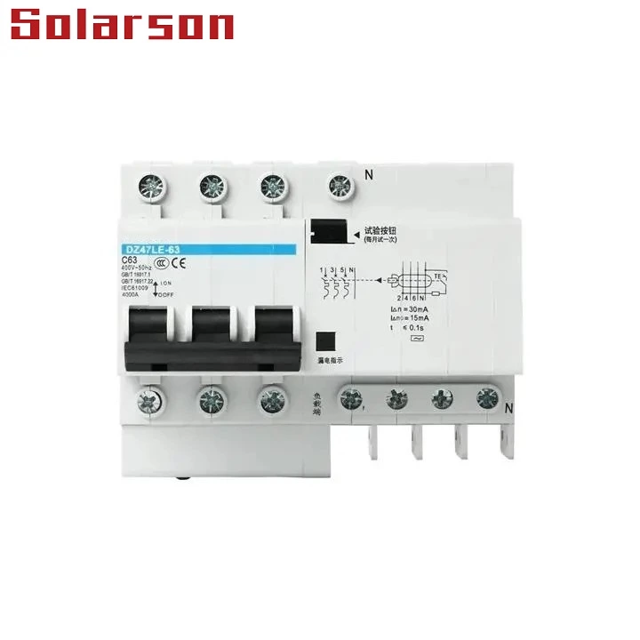 DZ47LE-63 Residual Current Operated Circuit Breaker with Over-current Protection 230VAC up to 63A 1P+N,2P,3P+N,4P