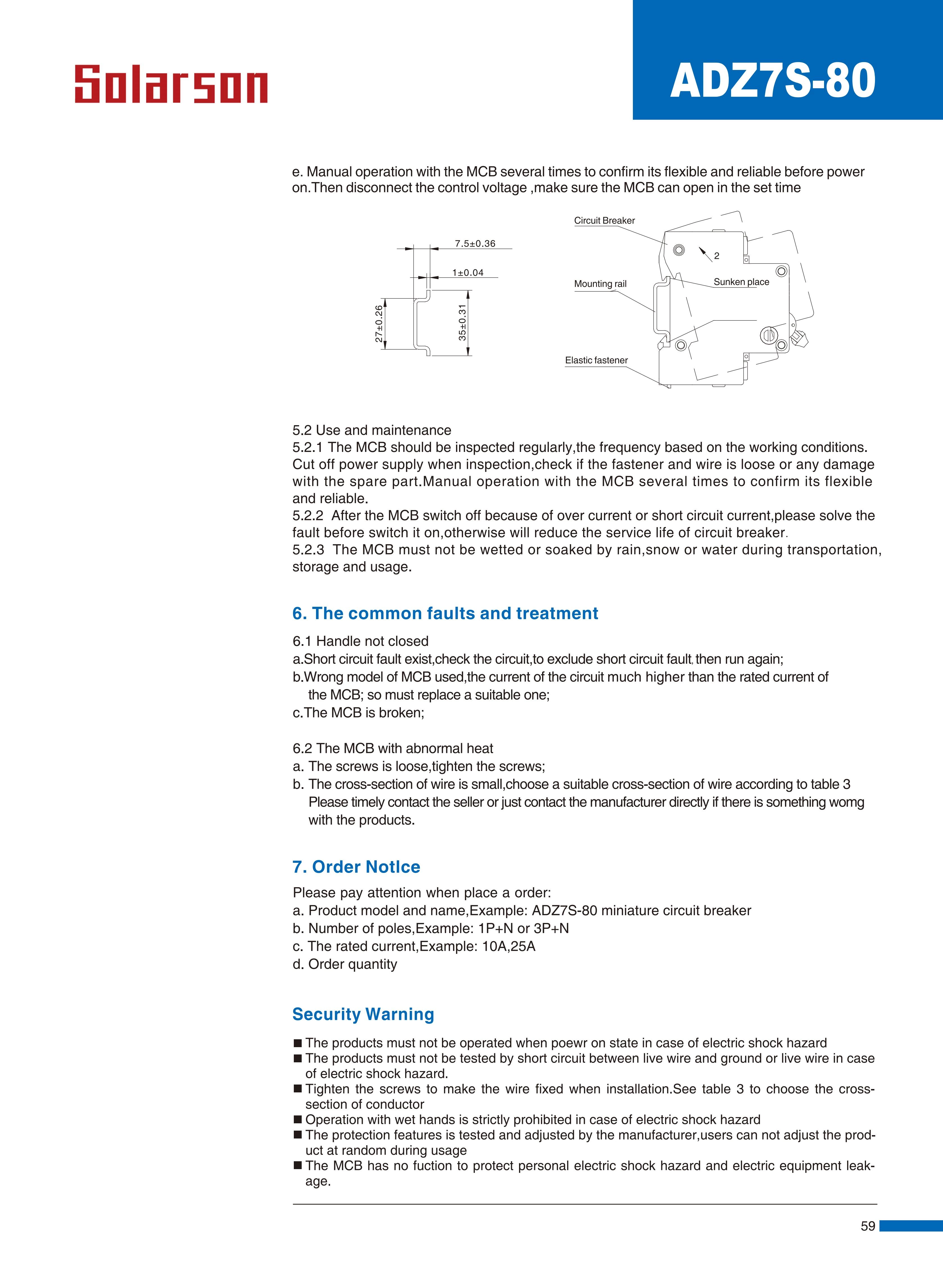ADZ7S-80 Series Miniature Circuit Breaker MCB 230V/400V 6A 10A 16A 20A 25A 32A 40A 50A 63A 80A