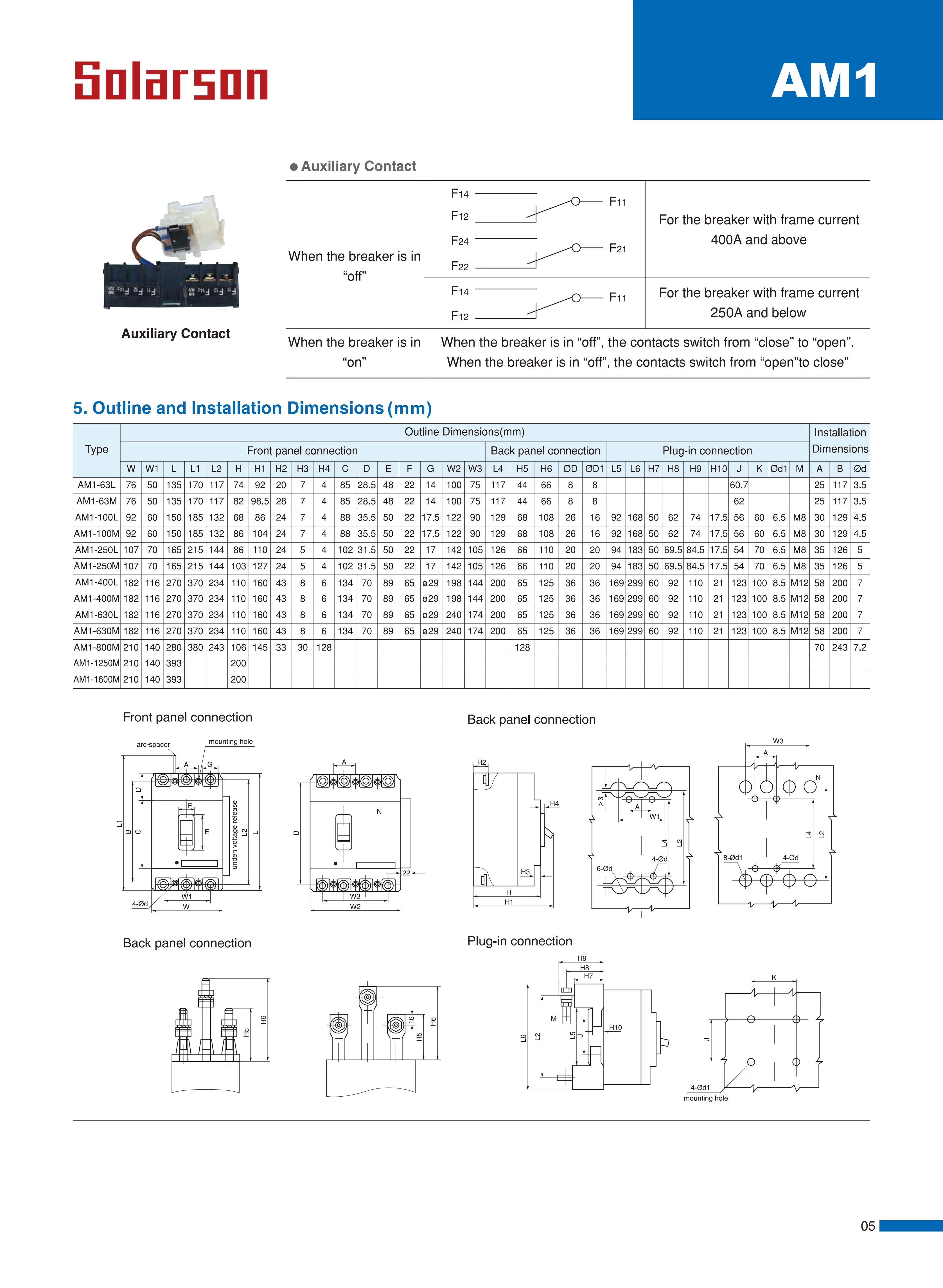 AM1 Series Moulded Case Circuit Breaker 400VAC 500VAC AM1-63 AM1-125  AM1-250 AM1-400 AM1-630 AM1-800 AM1-1000,AM1-1250