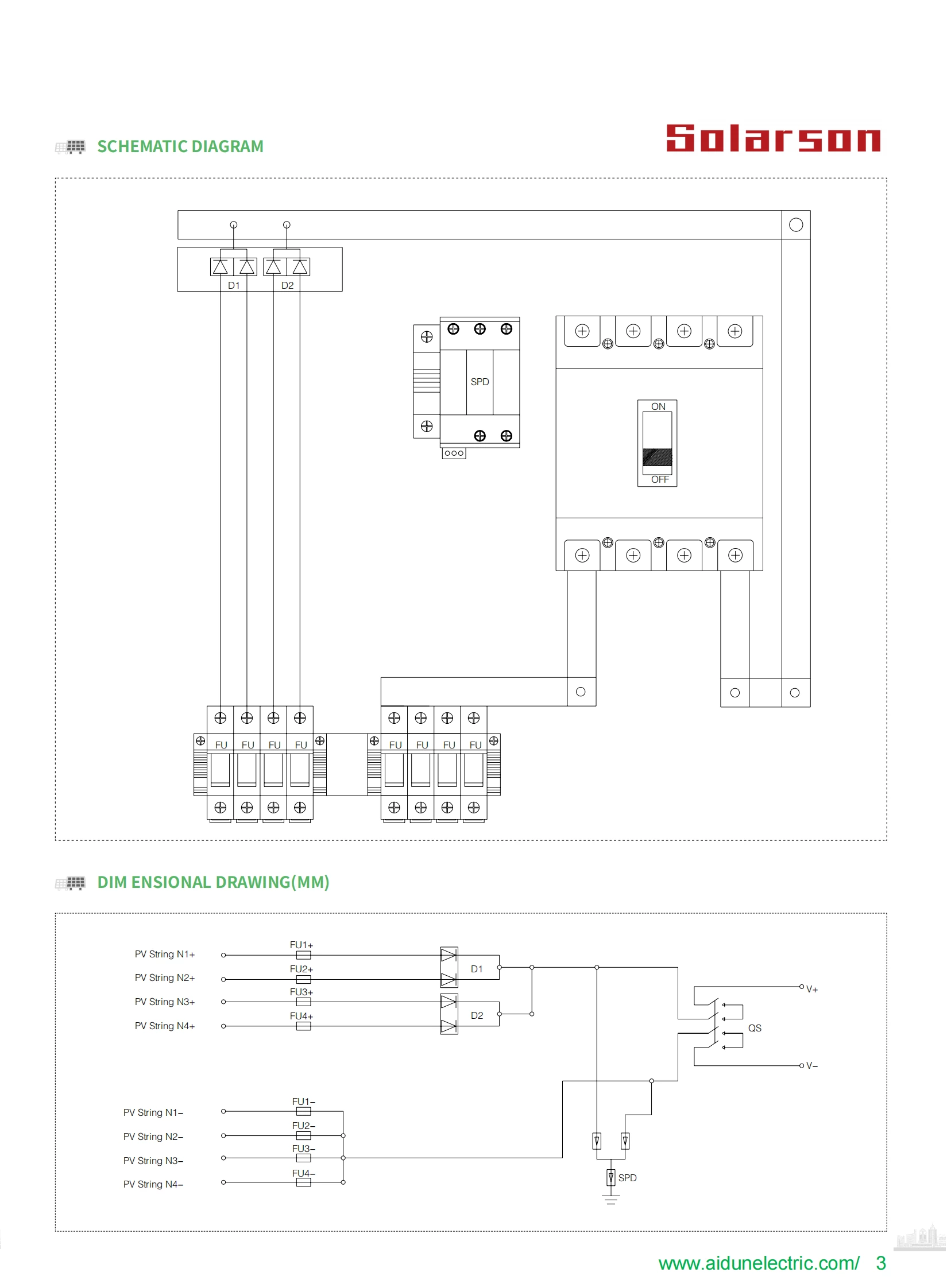 1000VDC Solar PV combiner box with 4 strings IP66 waterproof solar box IP66 waterproof
