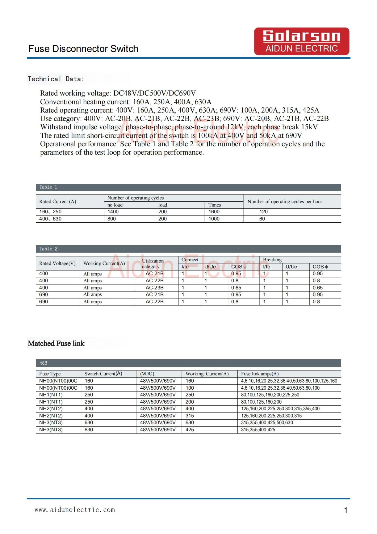 NHS17-160 48VDC Battery protection NH00 fuse Disconnector switch 1P 2P 3P 160A
