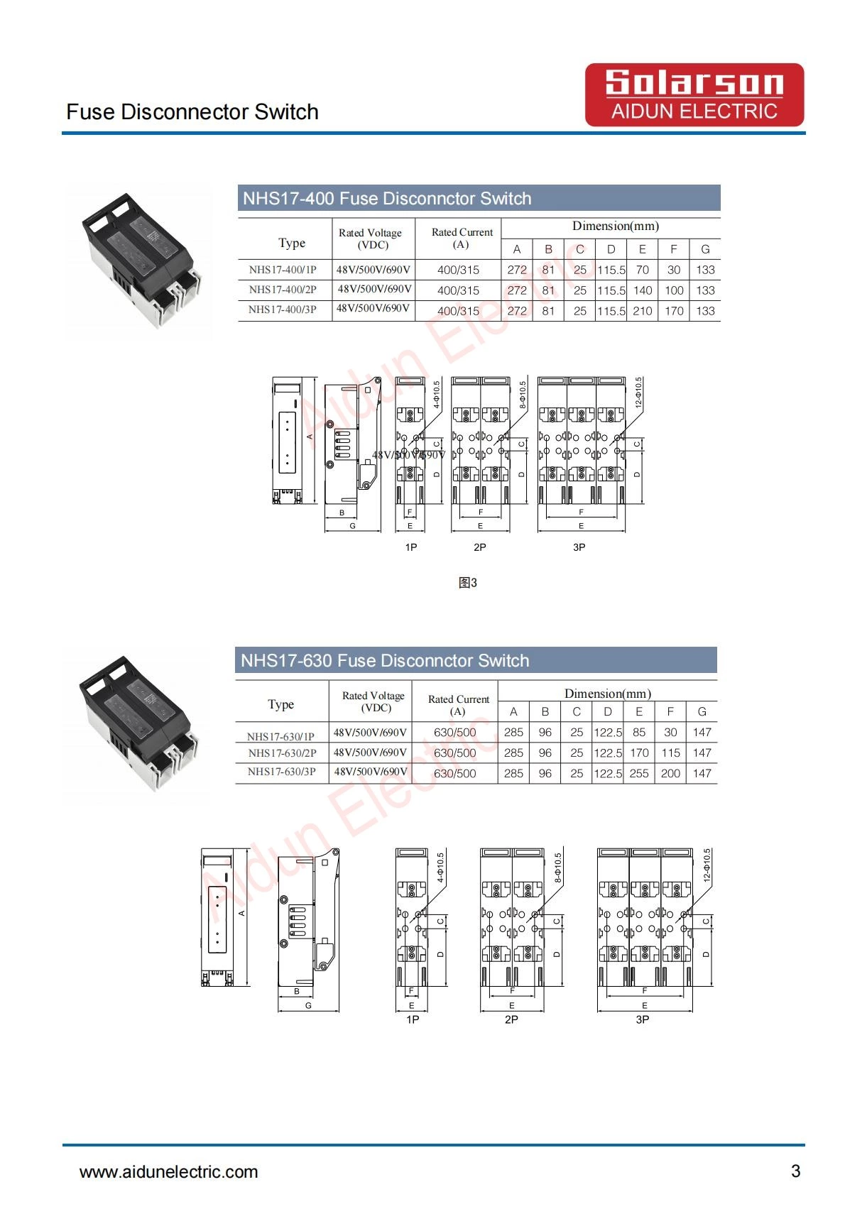 NHS17-160 48VDC Battery protection NH00 fuse Disconnector switch 1P 2P 3P 160A