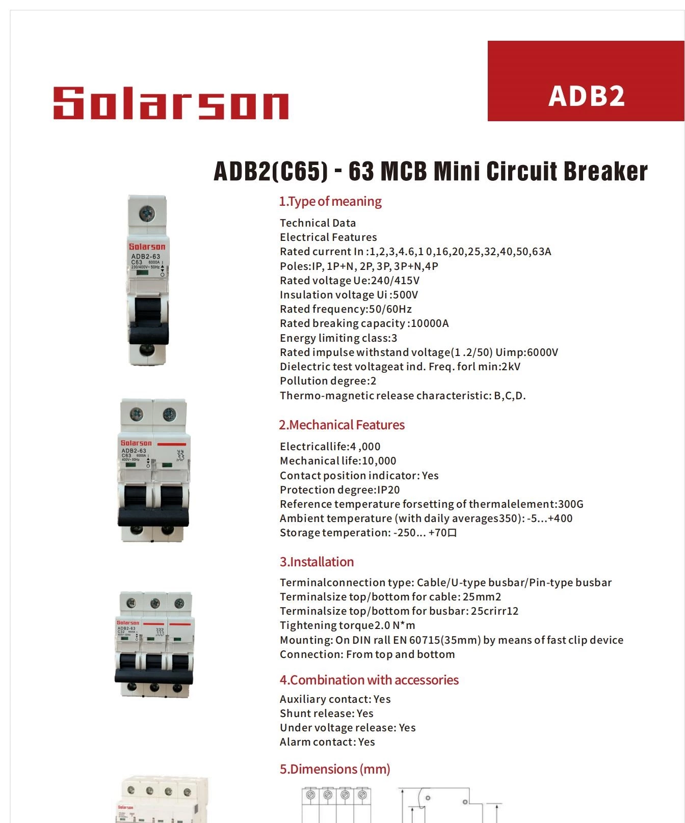 C65 Miniature Circuit Breaker 230VAC 415V  6A 10A 16A 20A 25A 32A 40A 50A 63A 1P 2P 3P 4P,1P+N,2P+N,3P+N