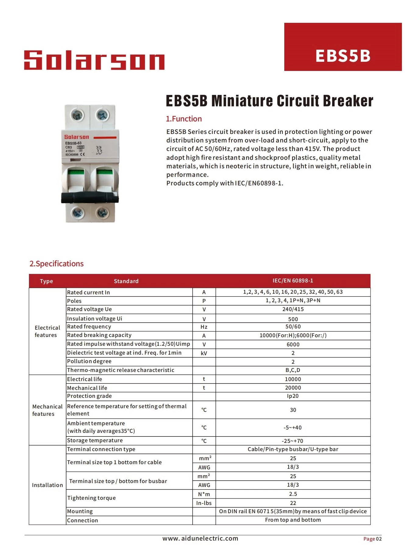 C65 Miniature Circuit Breaker 230VAC 415V  6A 10A 16A 20A 25A 32A 40A 50A 63A 1P 2P 3P 4P,1P+N,2P+N,3P+N