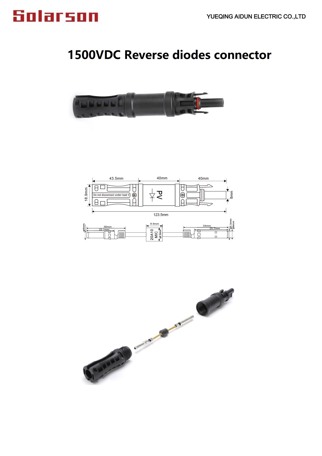 AF2-15 1500VDC Solar Fuse Connector with solar cable 1A to50A gPV