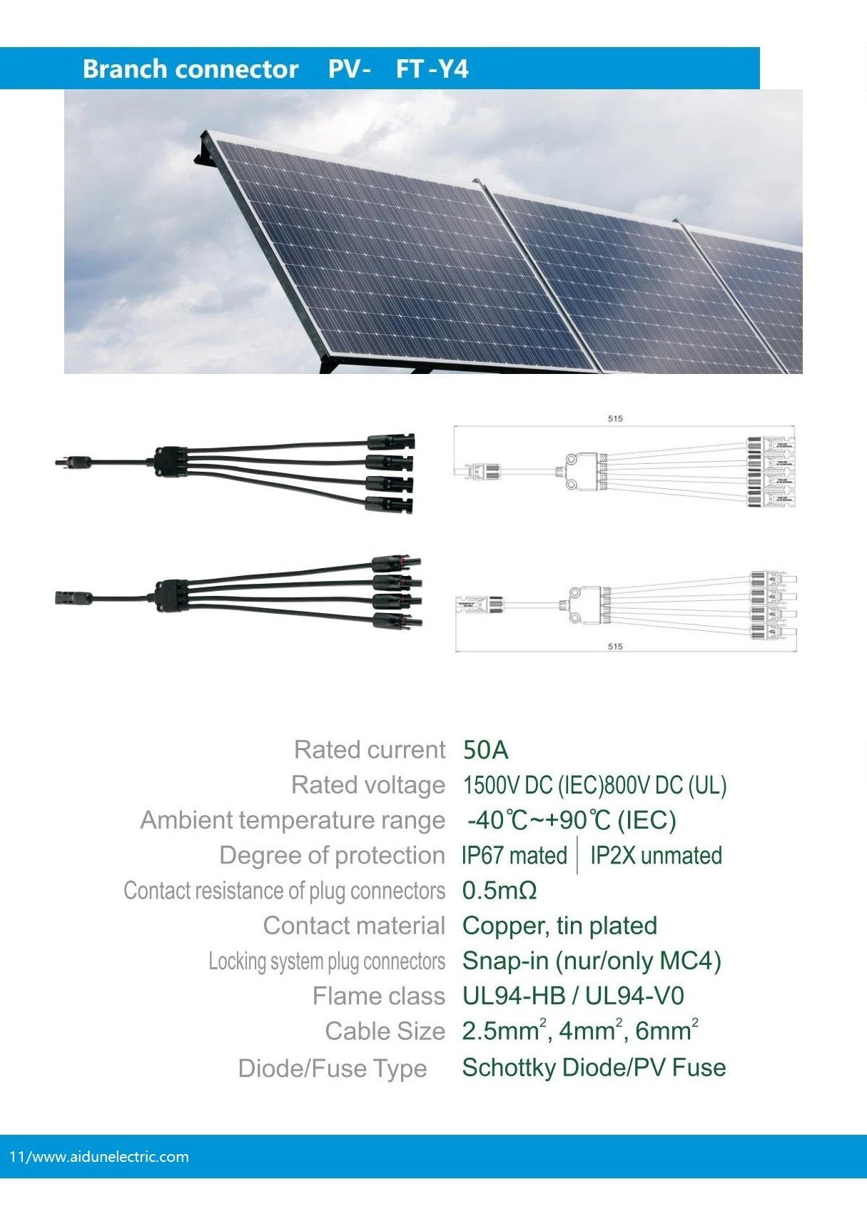 China IP67 1000Vdc Solar Y Branch Connectors Y4 1 to 4  Type Branch DC Waterproof Male and Female Solar Connector