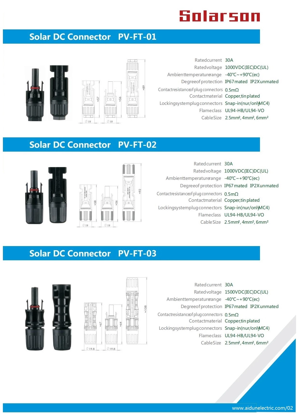 China Solar Connector 1500VDC Waterproof IP67  for PV Cable 6mm 4mm 2.5mm