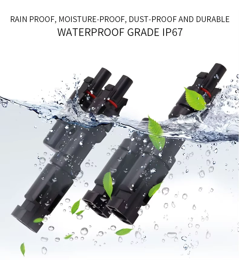China IP67 1000Vdc Solar T Branch Connectors T2 1 to 2  Type Branch DC Waterproof Male and Female Solar Connector